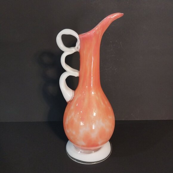 Mid Century Modern Orange Glass Pitcher Vase - Picture 2 of 7